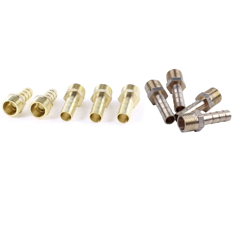 

9 Pcs Male Hose Barb: 4 Pcs Gold 1/8 Inch BSP Male Thread Brass Hose Barb Coupler Fitting Connector & 5 Pcs 1/4 Inch PT Male Thr