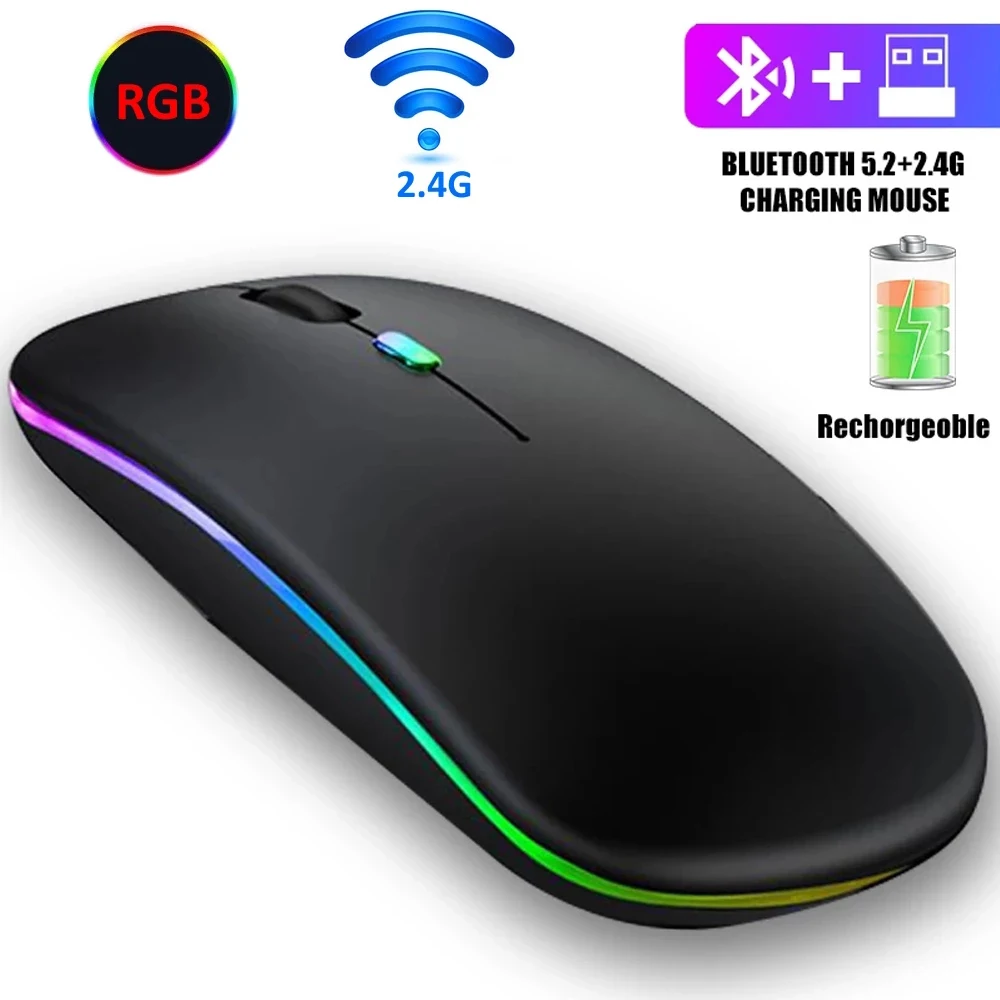 

Wireless Mouse RGB Bluetooth Computer Mouse Silent Rechargeable Ergonomic Mause With LED Backlit USB Optical Mice For PC Laptop