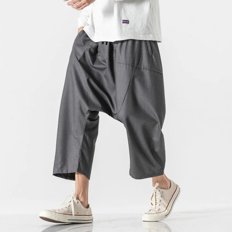 

Брюки мужские однотонные с завязками, повседневные свободные штаны в японском стиле, уличная одежда, Джоггеры в винтажном стиле, 5XL