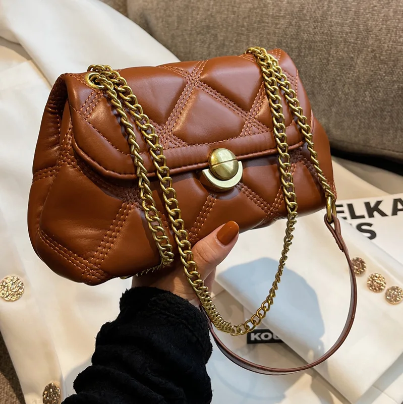 Women PU Leather Satchel Purse Rhombic Chain Bag 2023 New Trendy Retro Fashion Women'S Shoulder Bag Messenger Small Square Bag