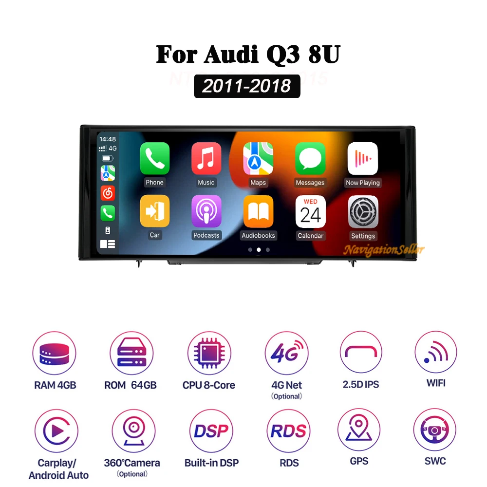 Автомобильный плеер AUDI Q3 10 25 дюйма 8 ядер Android 13 с GPS-навигацией