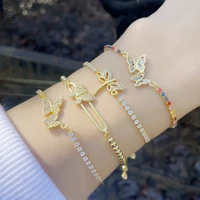 gold plated butterfly for women multicolor zircon adjustable insect dragonfly charm bracelet tennis chain zirconia jewelry gifts