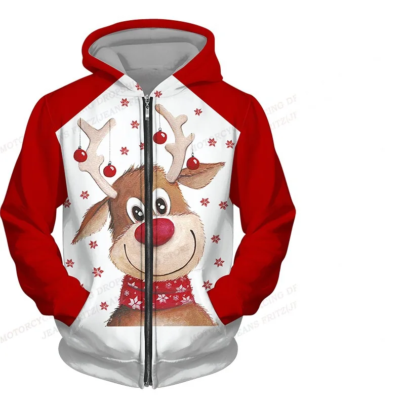 Рождественская новогодняя толстовка с 3D-оленем Милу мужская и женская капюшоном