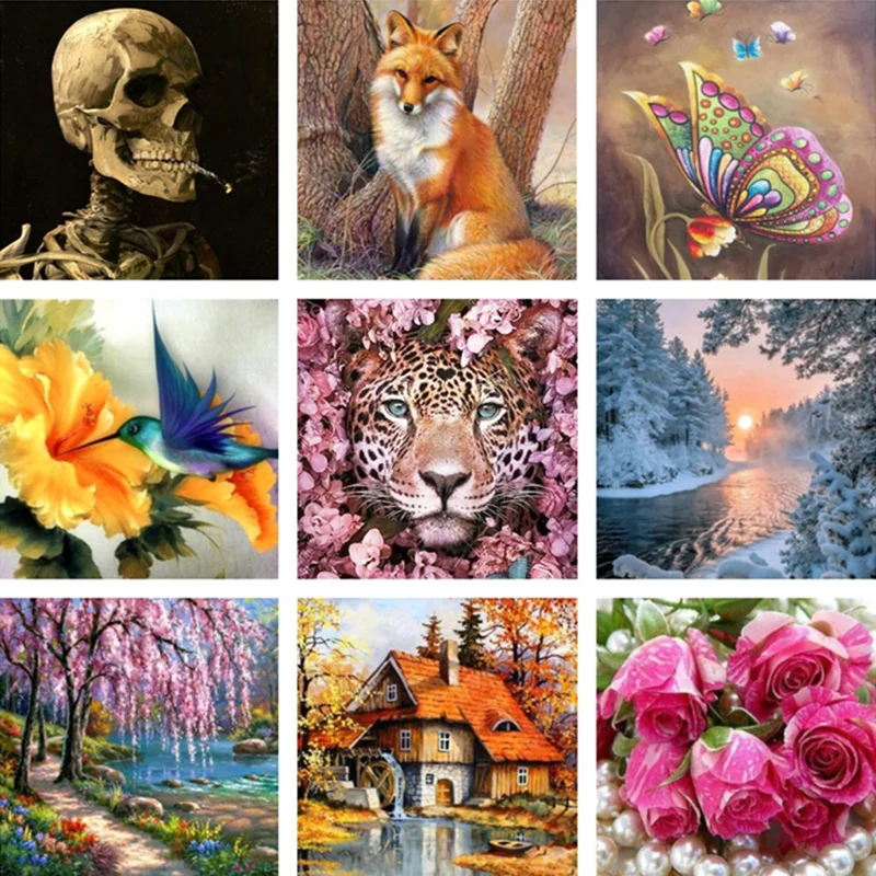 

DIY 5D Diamond Painting Full Circle Resin Mosaic Landscape Animal Diamond Embroidery Picture Rhinestone Home Decor Gift