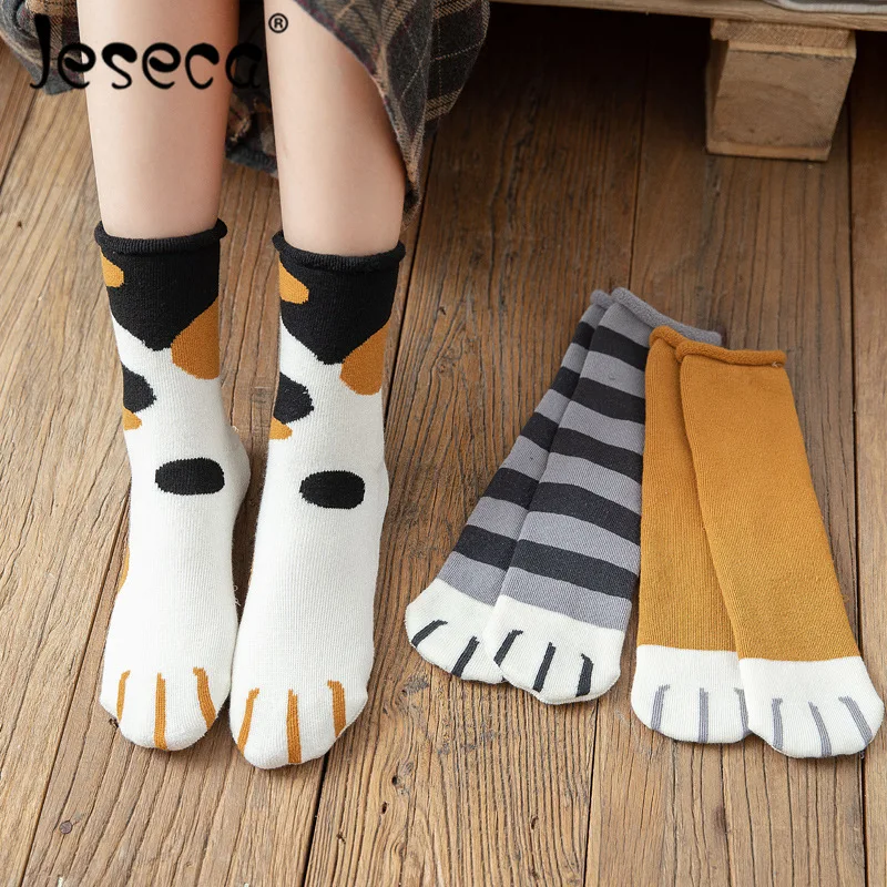

Jeseca New Women Thermal Thick Long Socks Cat Foot Cute Funny Home Sleep Wear Crew Tube Warm Winter Floor Walk Cotton Underwear