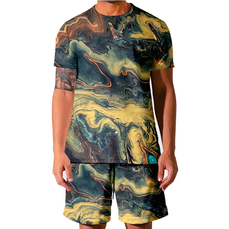 

Camouflage Gradient Tracksuit Men Summer Short Sleeve Casual Tshirt Shorts Mens Sweatsuit 2PC Tee Tops+Sweatpant Male Set Custom