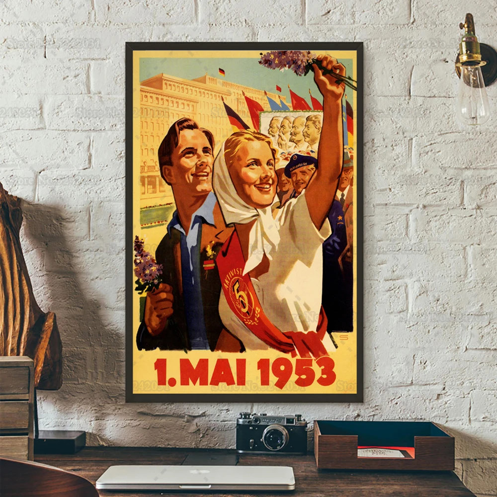 1953 год праздничный постер Восточно-немецкий майский день социализм винтажная