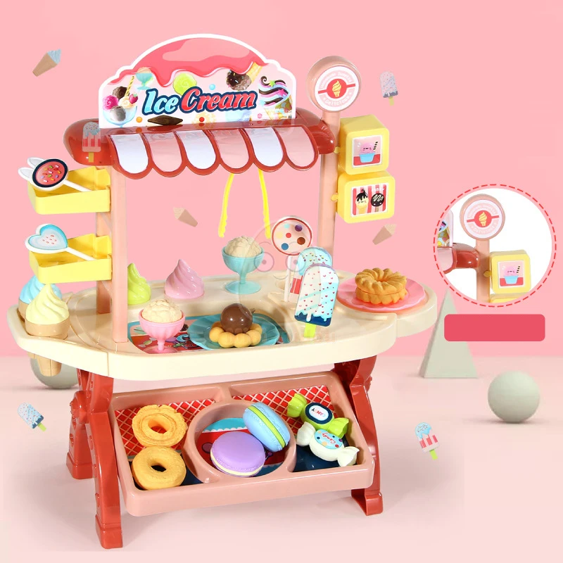 

Kids Kitchen Pretend Ice Cream Shopping Cart Play Simulational Candy Role Play Sale Game Educational Toy For Children Gift