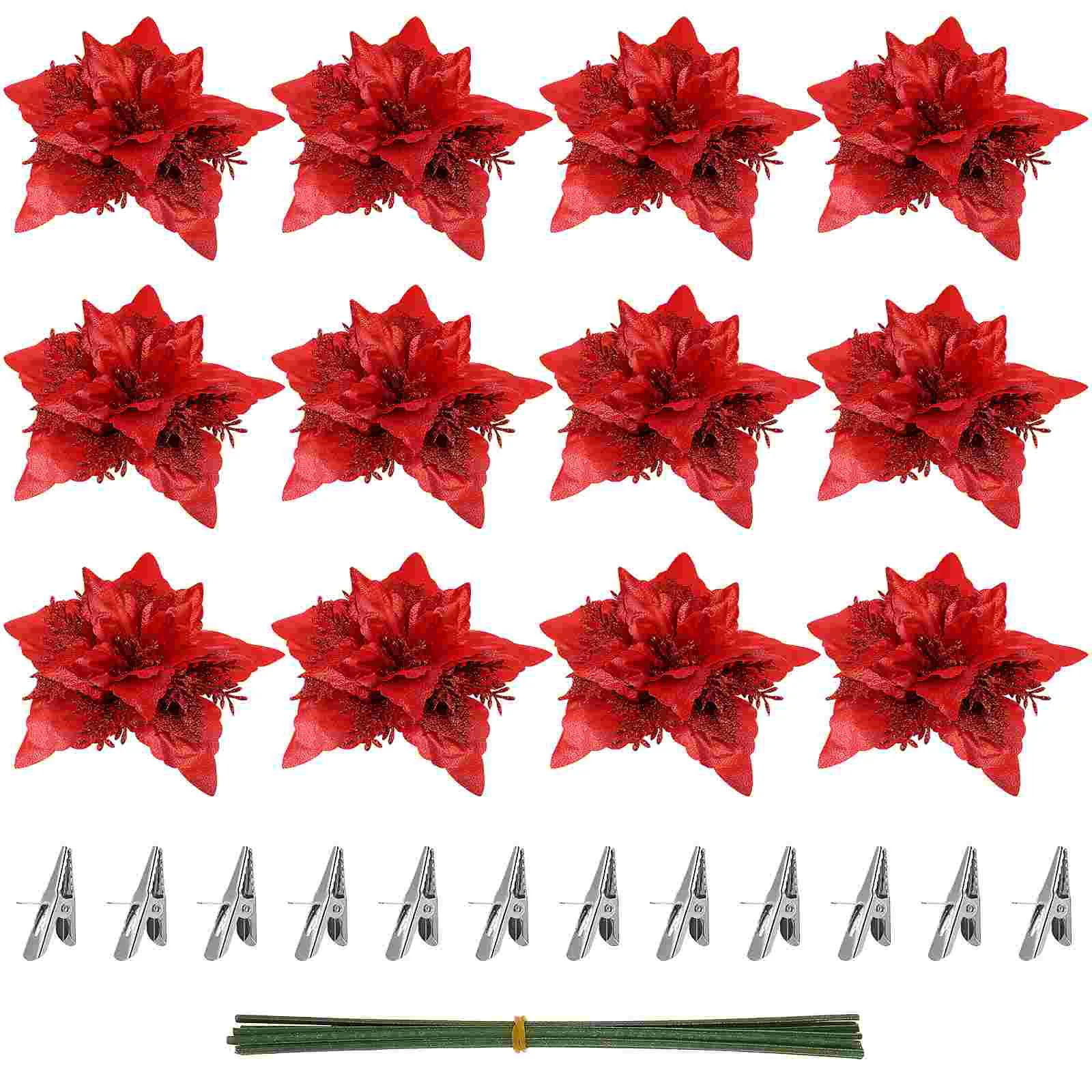 

Christmas Flowers Artificial Poinsettia Tree Flower Decorations Glitter Forwith Ornaments Fake Stem Decoration Poinsettias Decor