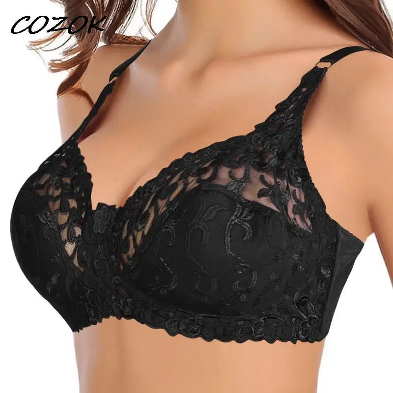 

COZOK Plus Size Sexy Lace Bras For Women Bralette Women's Underwear Lingerie Underwired BH Large Bra Push Up C D Cup Brassiere