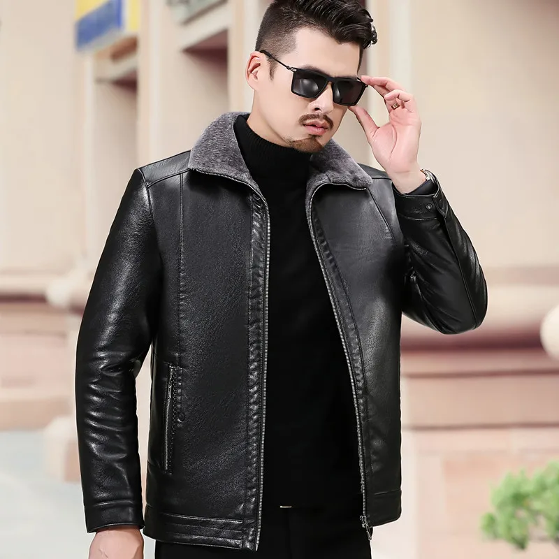

Jacket Winter Leather YXL-605 Fur For Plus Men's And Jacket Casual Natural Autumn Size All-in-one