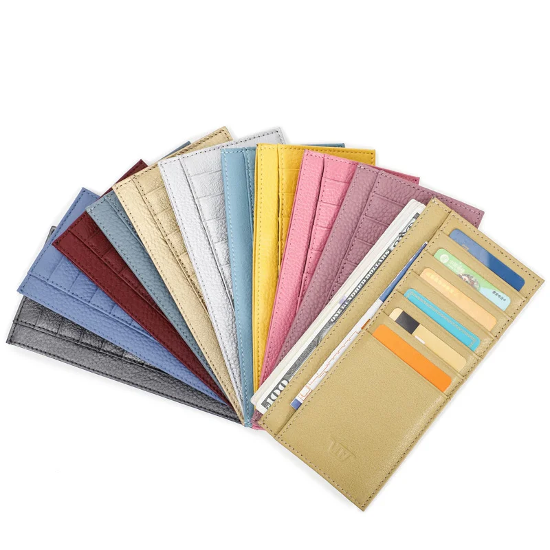 

2022 Genuine Leather Rainbow Candy Color Women Card Long Wallet Fashion Top Quality Bank Credit Card ID Holder Gift For Womens