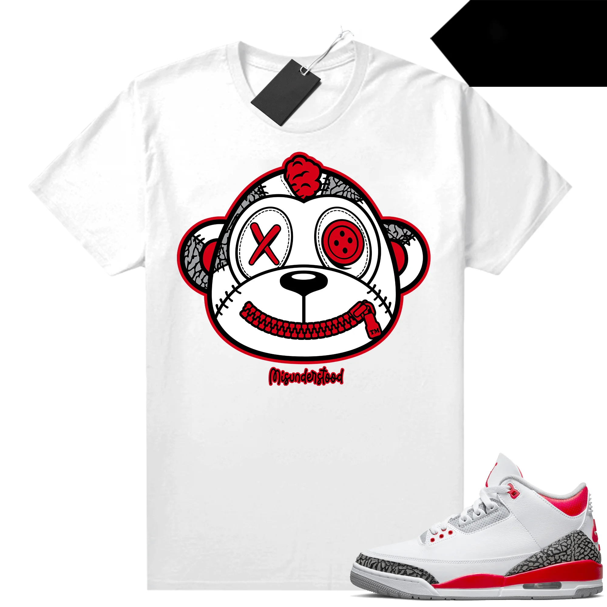 

Fire Red 3s Shirts Sneaker Match White Misunderstood Monkey Men's Clothing 100% Cotton Unisex Graphic T Shirts For Men