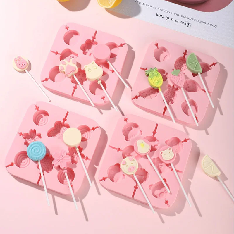 

Lollipop Mold DIY Chocolate Cartoon Silicone Mold Kids Cheese Stick Mould With Lid Animal Fruit Shape Candy Mold Baking Tools