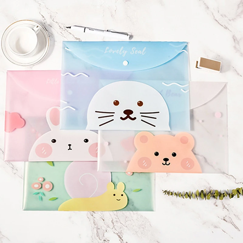 

Cartoon Transparent Snap Storage Bag Student Stationery PVC Cute Fresh Waterproof Portable Information Bag Office File A4 Bag