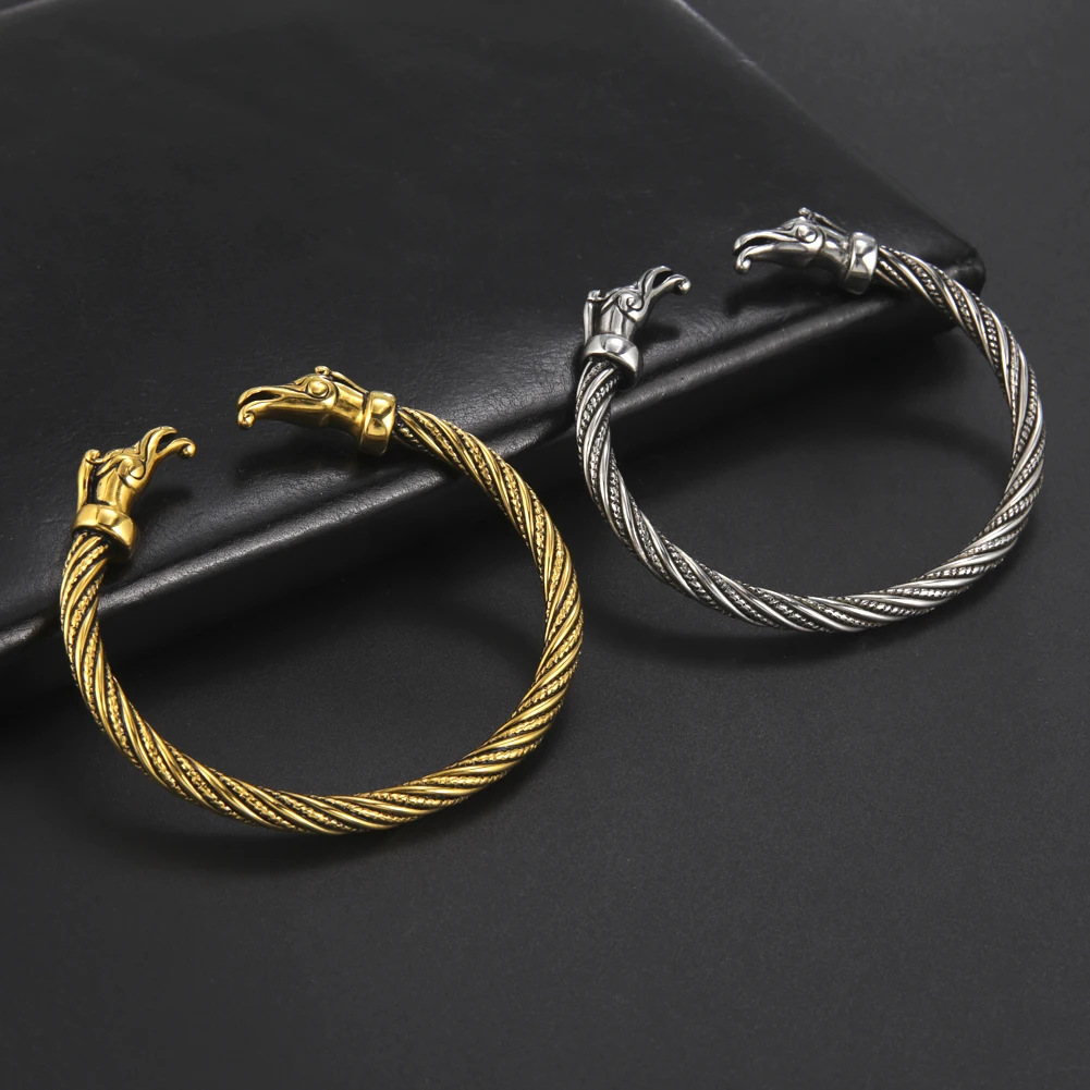 Винтажный старинный браслет с двойной Головой Дракона викингов модные мужские