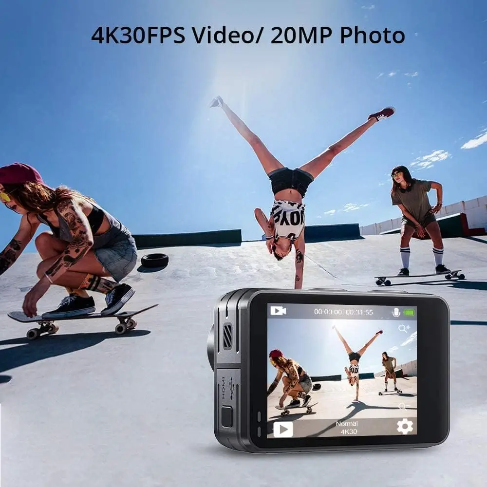 Фото Экшн-камера Brave 7 LE 4K30FPS 20MP с Wi-Fi, сенсорным экраном, EIS 2.0, зумом, дистанционным управлением, водонепроницаемостью до 131 фута, 2 аккумуляторами по 1350 мАч №4