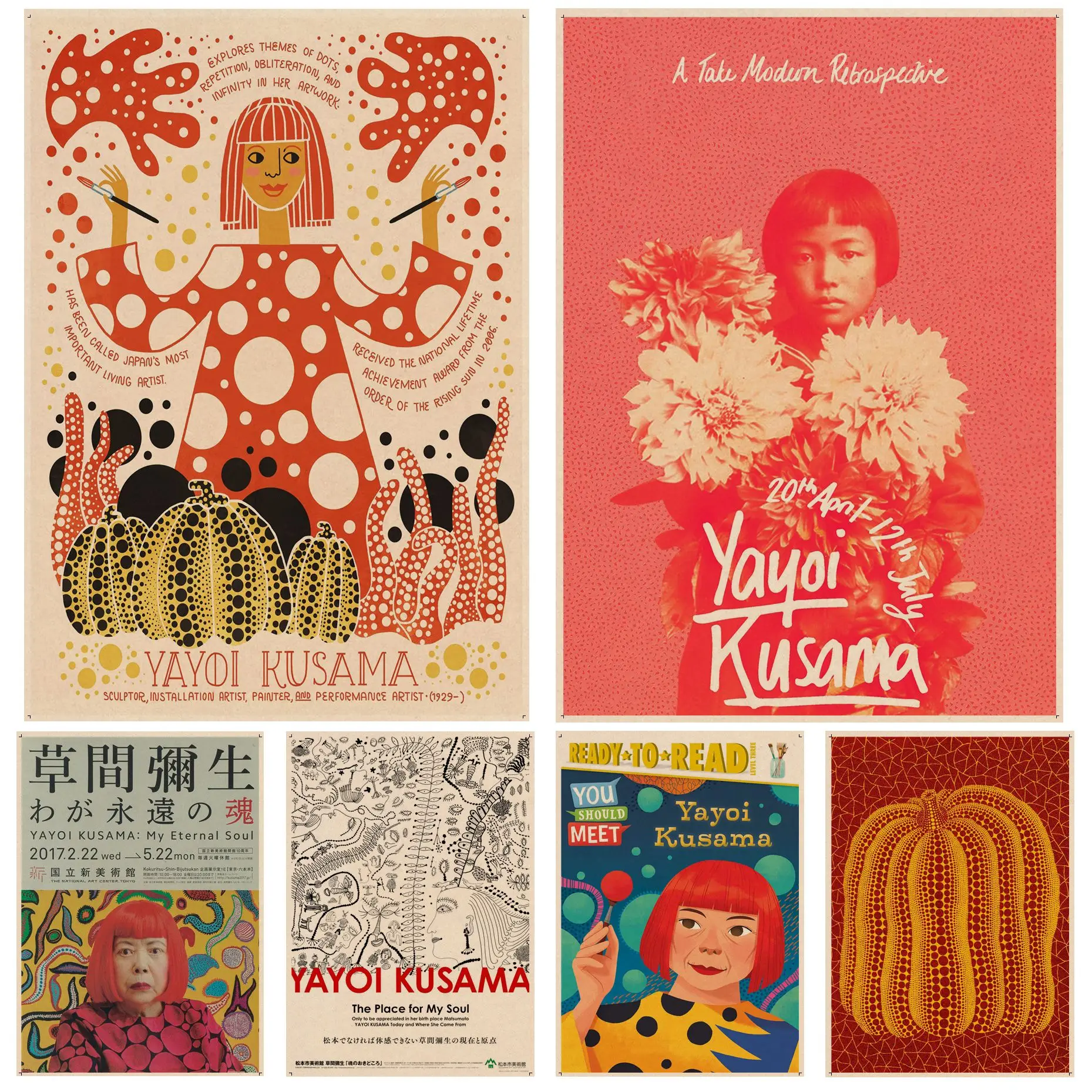 

Yayoi Kusama Pumpkin Art Poster Kraft Paper Sticker DIY Room Bar Cafe Home decor