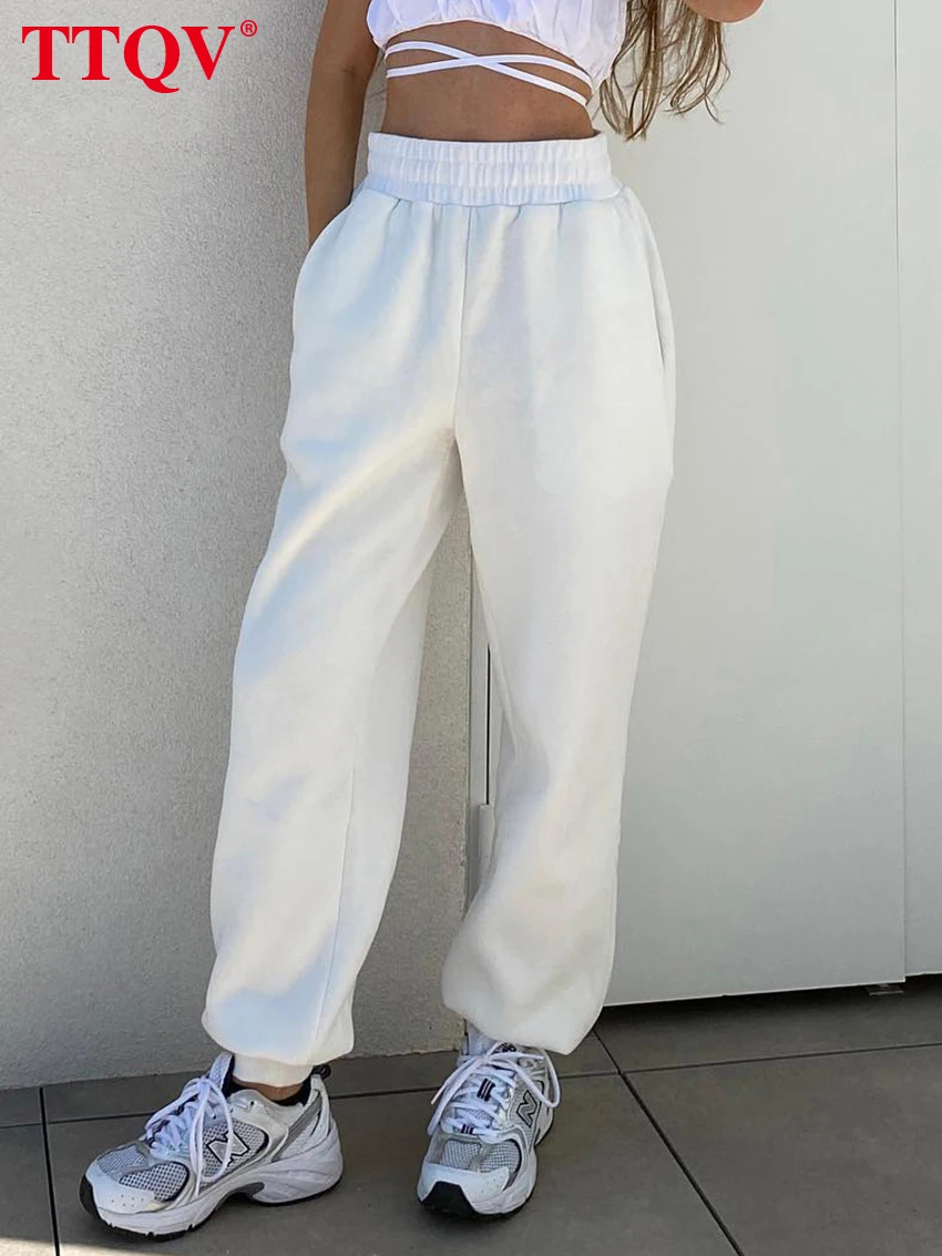

TTQV Elegant Loose White Women Pants 2023 Autumn Fashion Simple High Waisted Trousers Casual Ankle-length SweatPants Streetwear