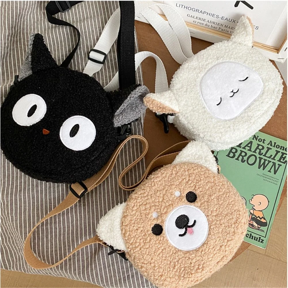 

1Pc Japanese Women Cartoon Plush Shoulder Bag Cute Small Phone&Purse Bag Students Female Fashion Black Crossbody Bag