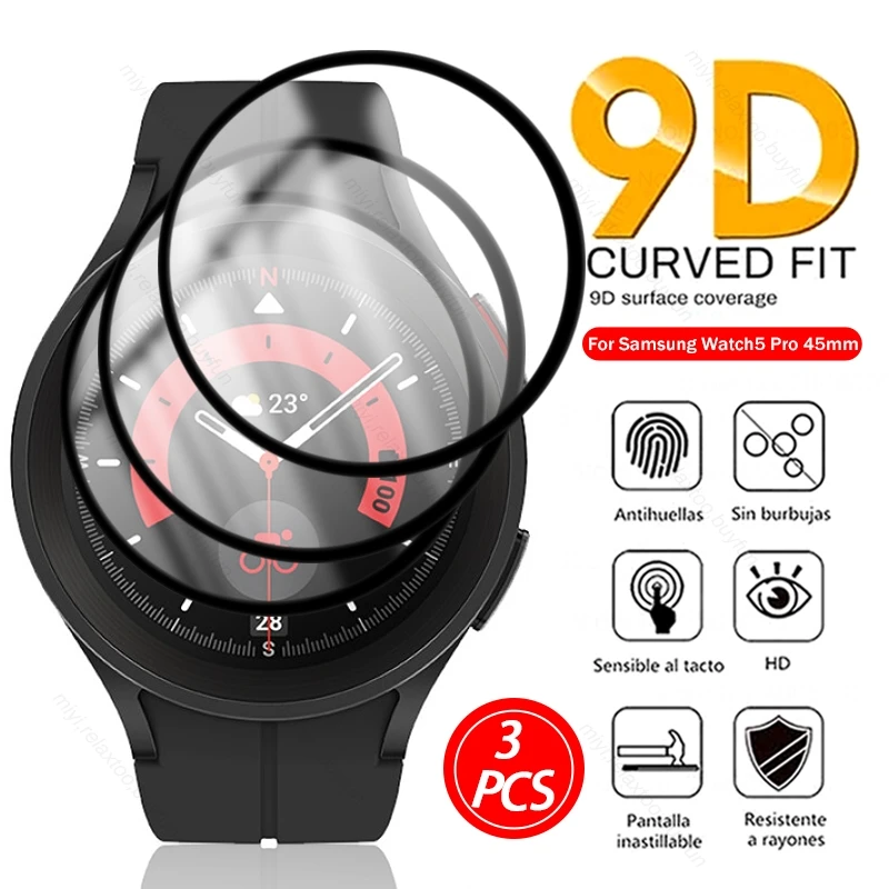 

Закругленное мягкое защитное стекло 9D для Samsung Galaxy Watch 5 Watch 5 Pro, защитная пленка для экрана 45 мм, 44 мм, 40 мм, HD пленка, аксессуары, 3 шт.
