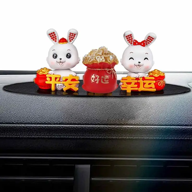 

Chinese New Year Rabbit Car Figurine Shaking Head Resin Miniature Rabbit Ornaments 2023 Chinese New Year Decoration For Home Car