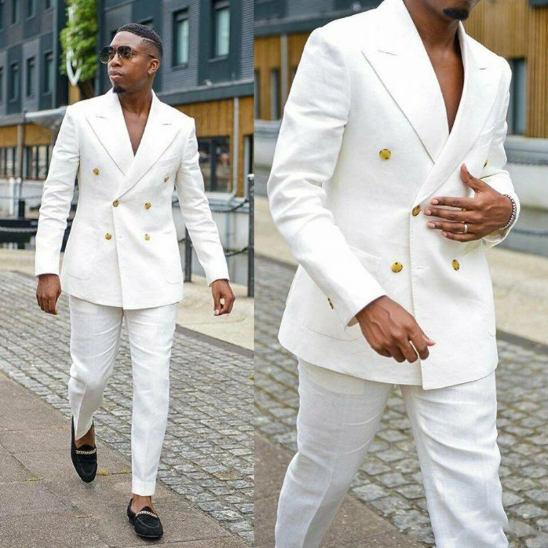 

New Arrival White Men's Suit 2022 Double Breasted Peaked Lapel Tuxedos Groom Wedding Party Suits (Jacket+Pants) Costume Homme