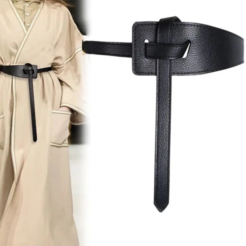 

Female Fashion Belt Wide Leather Corset Belt For Women Thin Knotted Black Waistband Skirt Coat Clothing Accessories