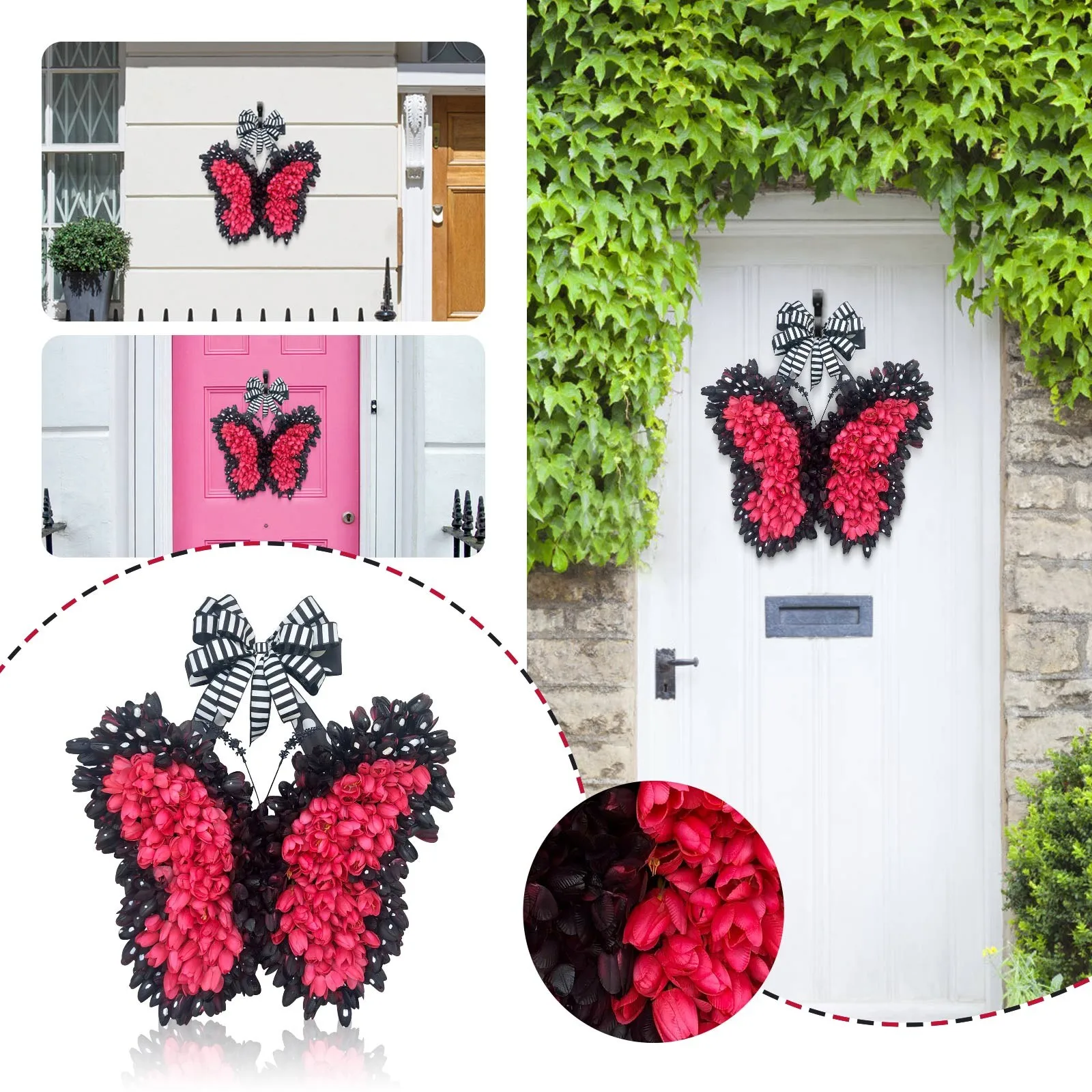 

Висячие тюльпаны бабочки дверь настенный венок гирлянда Весенняя подвесная дюймовая имитация тюльпанов венок оконные присоски