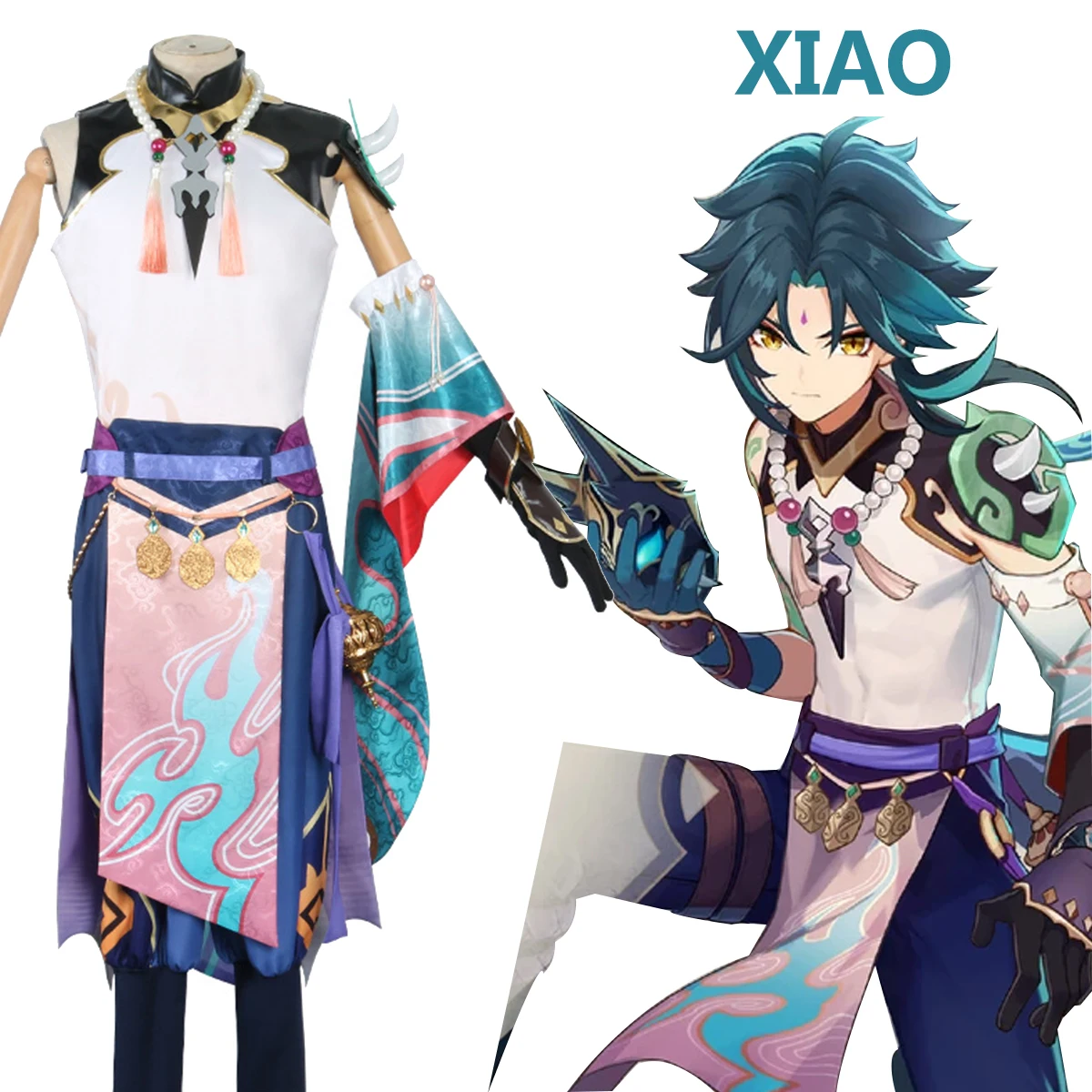 

Genshin Impact Xiao Cosplay Costumes Anime Figure Halloween Costume Suit Wig Mask Roleplay Clothing Party Uniform Ninja