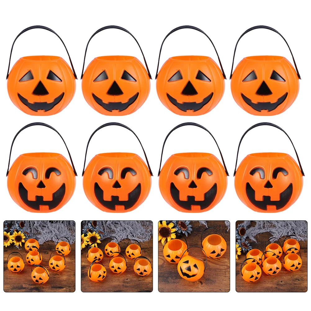 

Halloween Candy Pail Portable Pumpkin Bucket Hanging Wall Decor Desktop Ornament