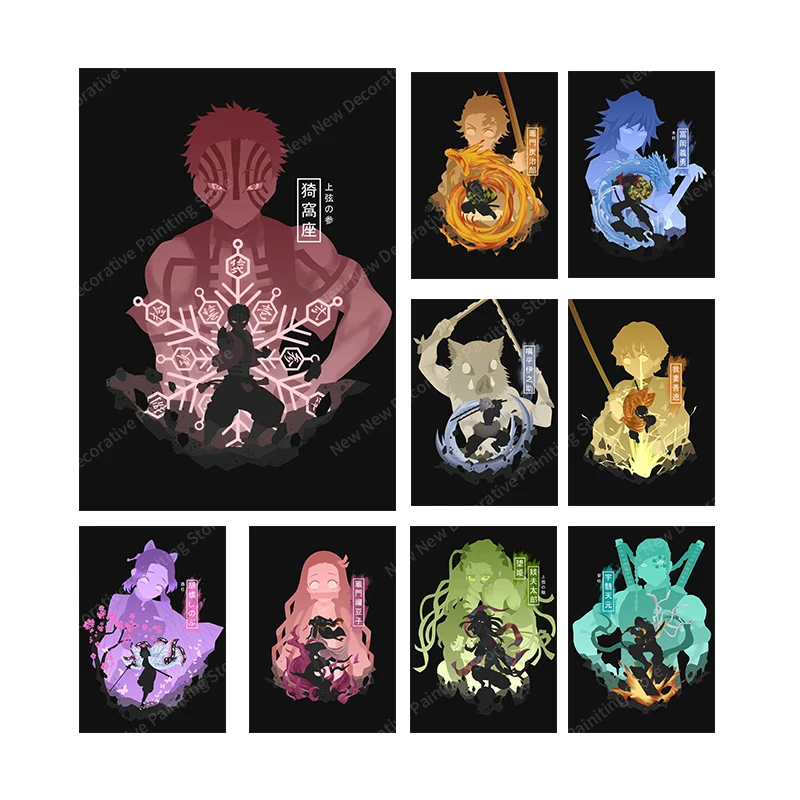 

Anime Ghost Slayer Canvas Painting Kamado Tanjiro Kamado Nezuko Zenitsu Agatsuma Lnosuke Butterfly Ninjaroom Wall Decor Cuadros