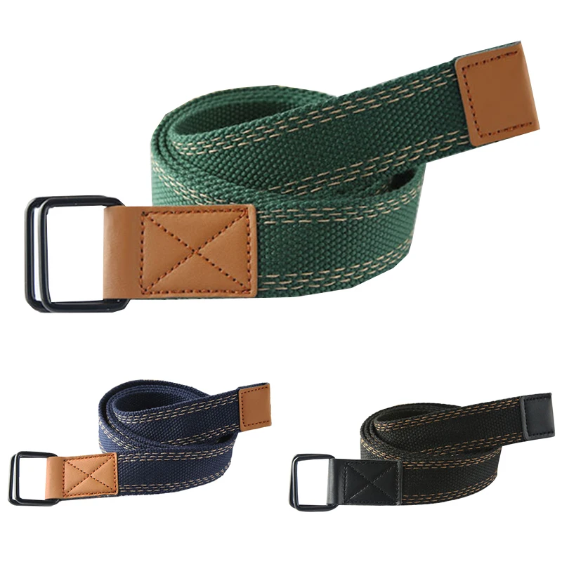 

Mens Belts Fashion Solid Color Canvas Waist Belt With Double Ring Buckle Belts For Women Breathable Outdoor Adjustable WaistBelt