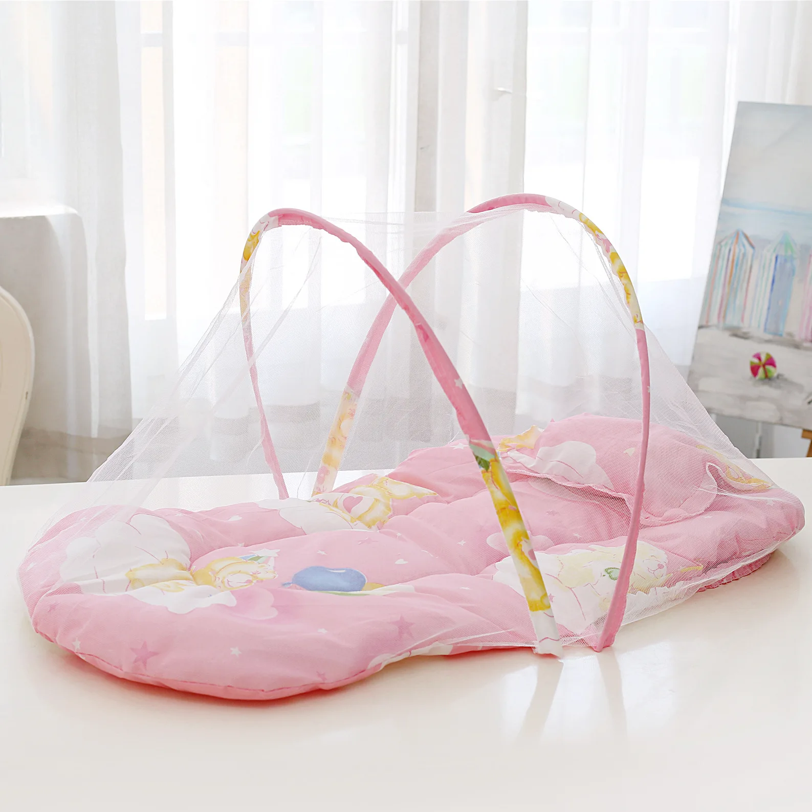 Фото Складная детская кроватка-манеж с москитной сеткой, матрасом, подушкой и пеленальным матрасиком для новорожденных, палатка-манеж, сетка для детской кроватки, дорожная кровать №3