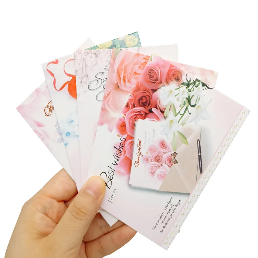 

100pcs Heart Gift Greating Card sweet Flower Christmas Pink message card wedding birthday blessing Kawaii Gift cardsChristmas