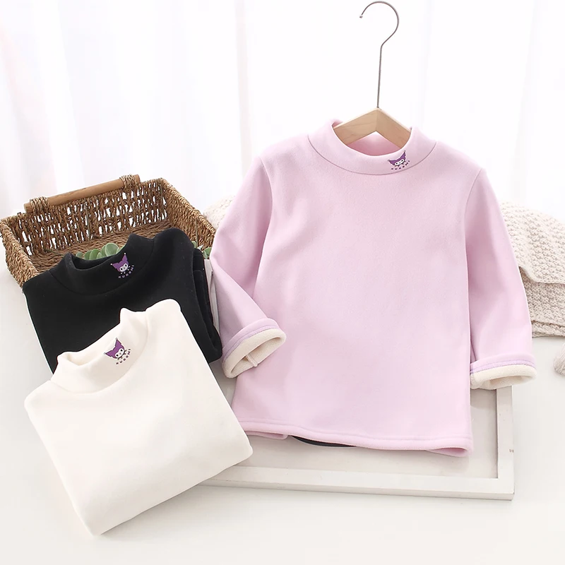 

Cute Winter Sweater Shirt Kawaii Anime Kuromi Sanrio Cartoon Children Pullover Cotton Turtleneck Warm Plush Clothes Gifts Girls