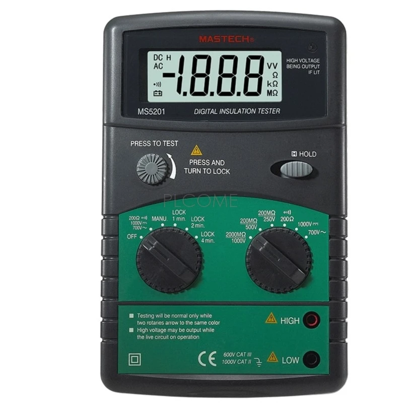 Фото Цифровой измеритель сопротивления изоляции MASTECH MS5201 250В~1000В 2.5мА 2000М Ом, тест на сопротивление и целостность цепи, измерение напряжения постоянного/переменного тока №1