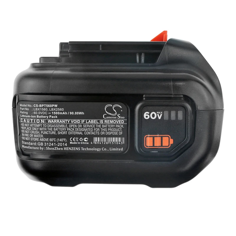 CS 1500mAhAh Battery For Black & Decker LBX1560 LBX2560 LSW60C CM2060C LHT360CFF 60V MAX Hedge Trimmer LHT360 LHT360C LHT360CFF