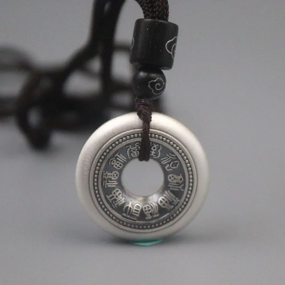 

Pure S999 Sterling Silver Men Women Lucky Bless Fu Round Circle Pendant