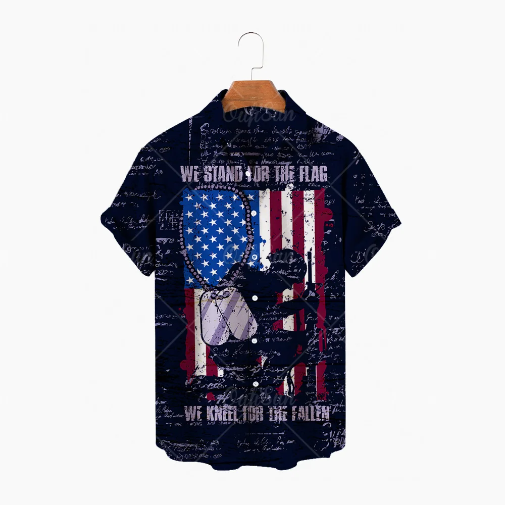 

Fashionable American Flag Printed Hawaii Aloha Shirt Men's 2022 Summer New Short Sleeve Beach Shirt Men's Holiday Party Vacation