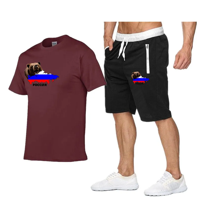 

Bear Urss Russia Casual trend men's short sleeved T-shirt handsome summer suit men clothes T-shirt tops