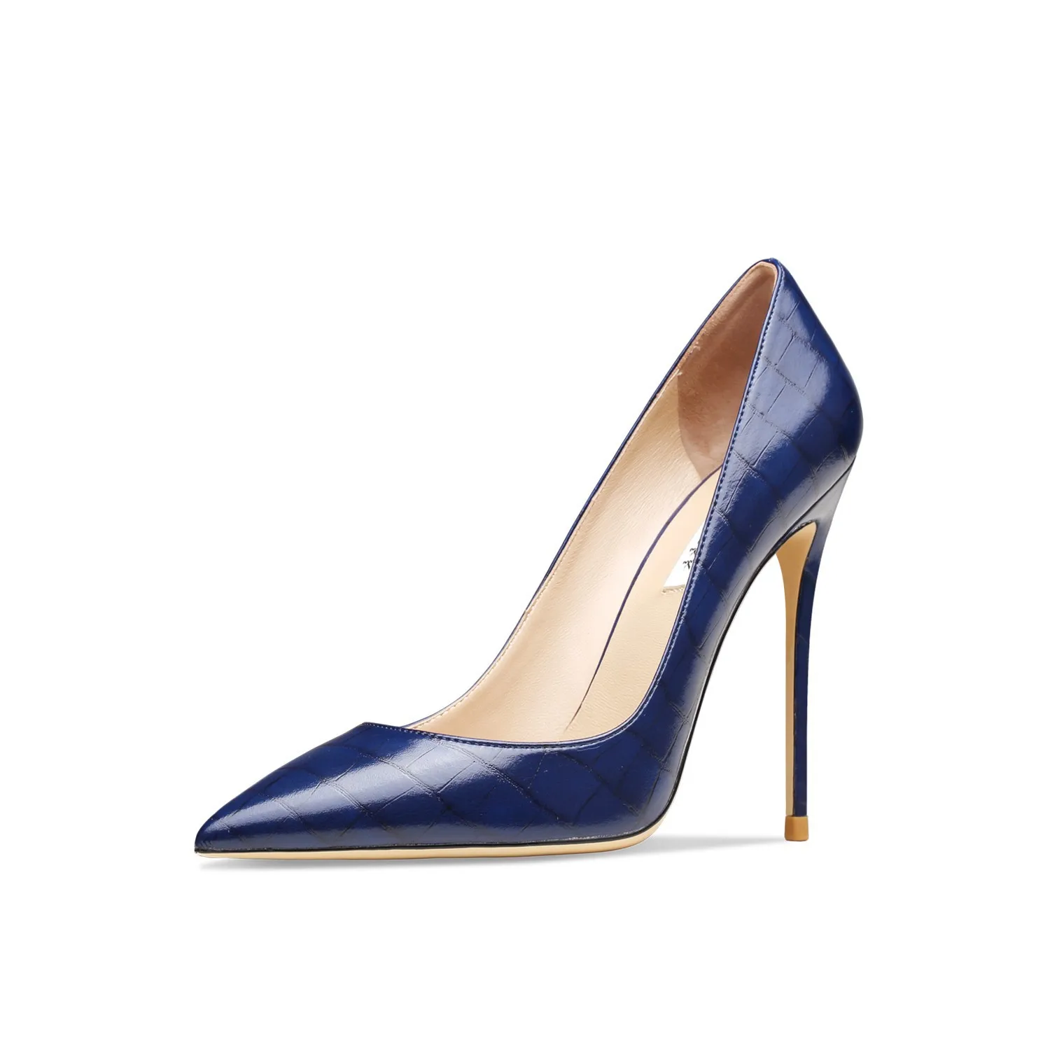 Genuine Leather Crocodile Pattern Blue Women's High Heels 2023 New Pointed Fashion Sexy Ladies Thin Pumps Single Shoes6cm 8cm 10