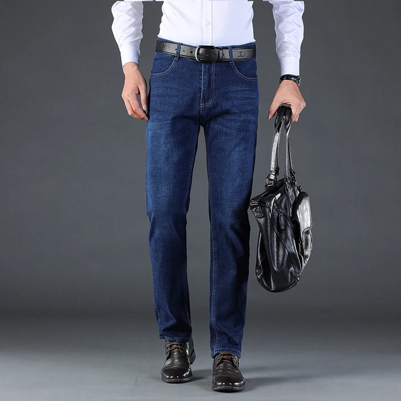 

Брендовые мужские джинсы с прямыми штанинами, классические свободные Стрейчевые прямые штанины, деловая одежда, мужские классические джин...