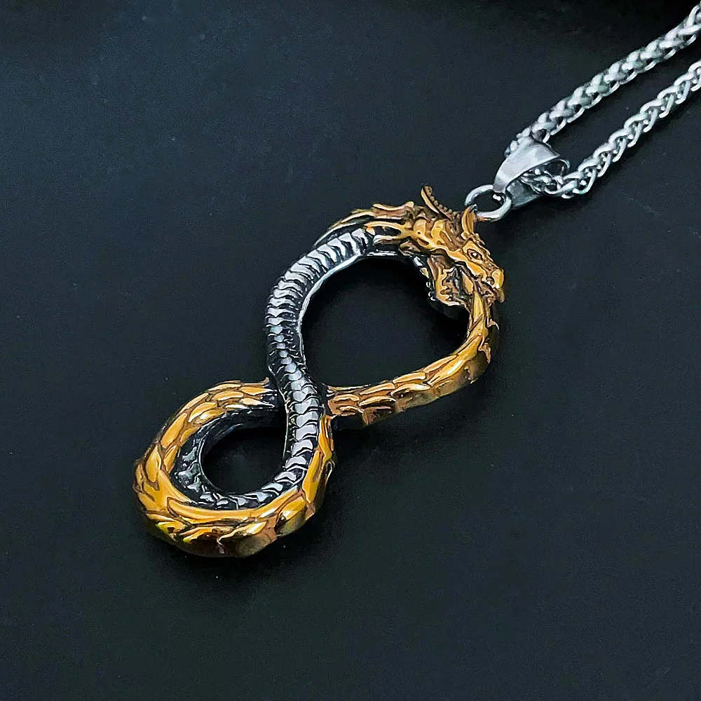 

Norse Viking Dragon Necklace Stainless Steel Men Vintage Self-Devourer Viking Ouroboros Pendant Necklace Hip Hop Biker Jewelry