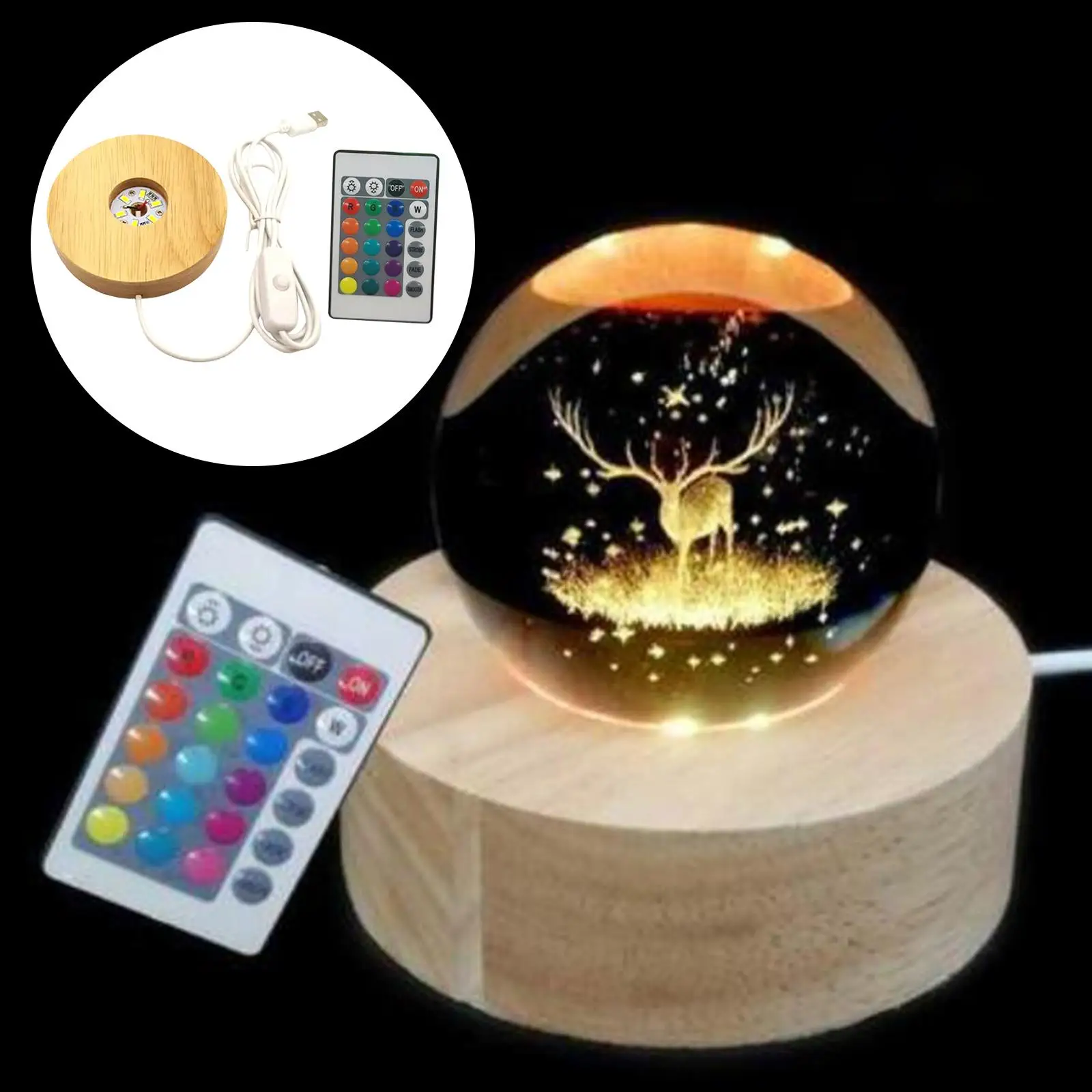 

Wooden Round LED Light Base Acrylic Display with Remote Control Stand Holder Lamp for Crystals Glass Ball Resin Jewelry