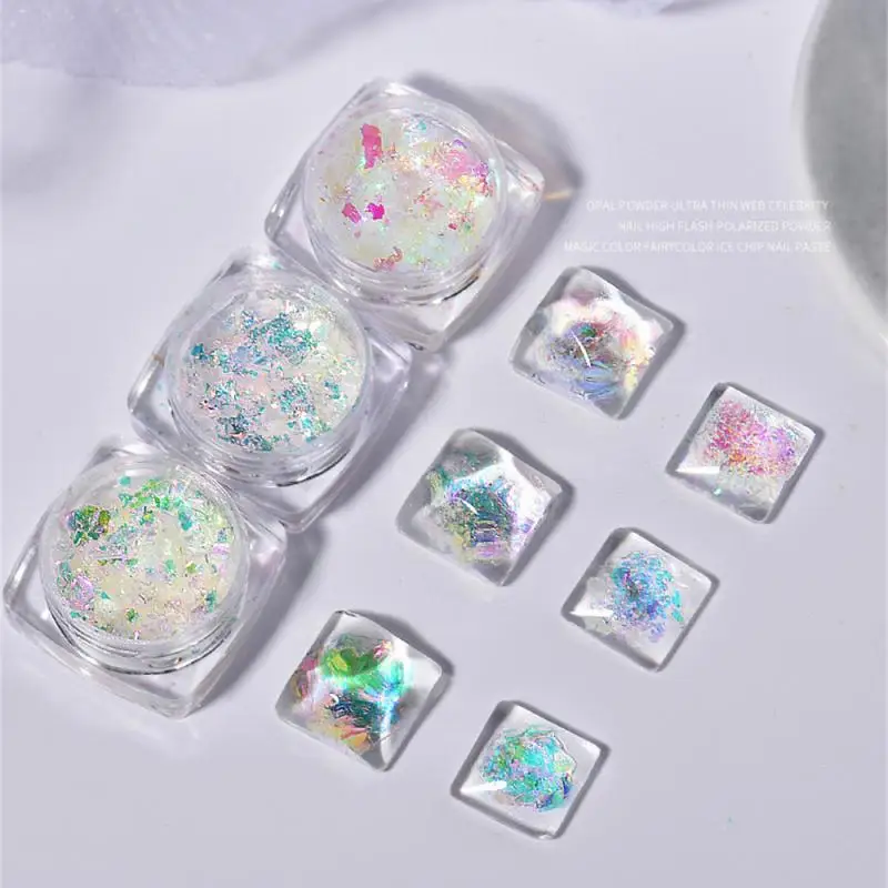 

Ice Crystal Nail Sequins Decorations Nail Cloud Brocade Powder Explosive Flashing Fantasy Opal Pink Colorful Nail Art Decals