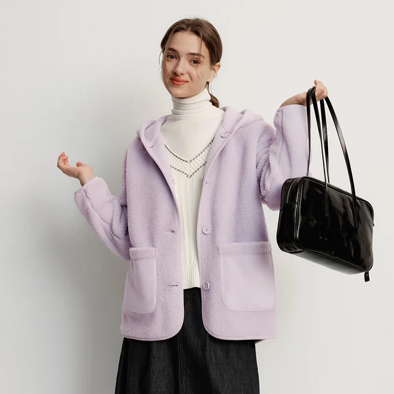 Фото Куртка Semir, женская зимняя двусторонняя толстовка из искусственной овечьей шерсти, флис, новинка 2025, однотонный топ, женская одежда №4