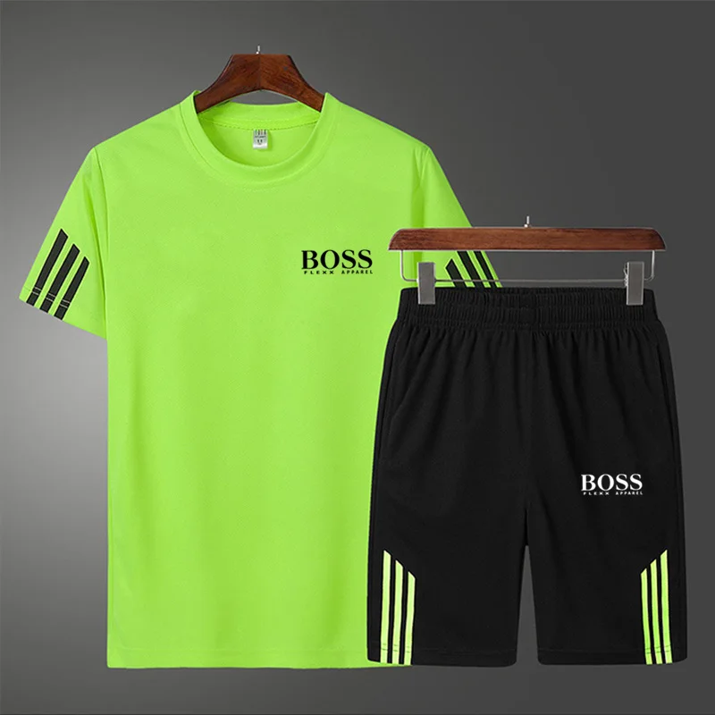 

Summer Men's Fitness Clothes Fashion Casual Sportswear Suit Oversized Sports Short-Sleeved T-shirt+Shorts Tracksuit 2-piece Sets