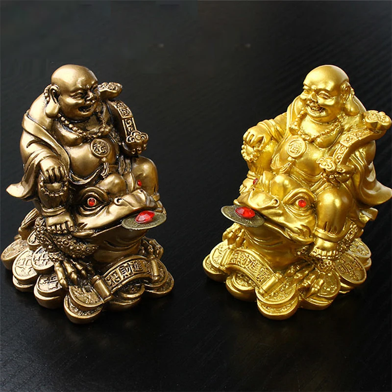 

Laughing Buddha on Money Frog Chinese Feng Shui Maitreya Budhha Statue Figurine for Wealth Luck Home Office Decoration