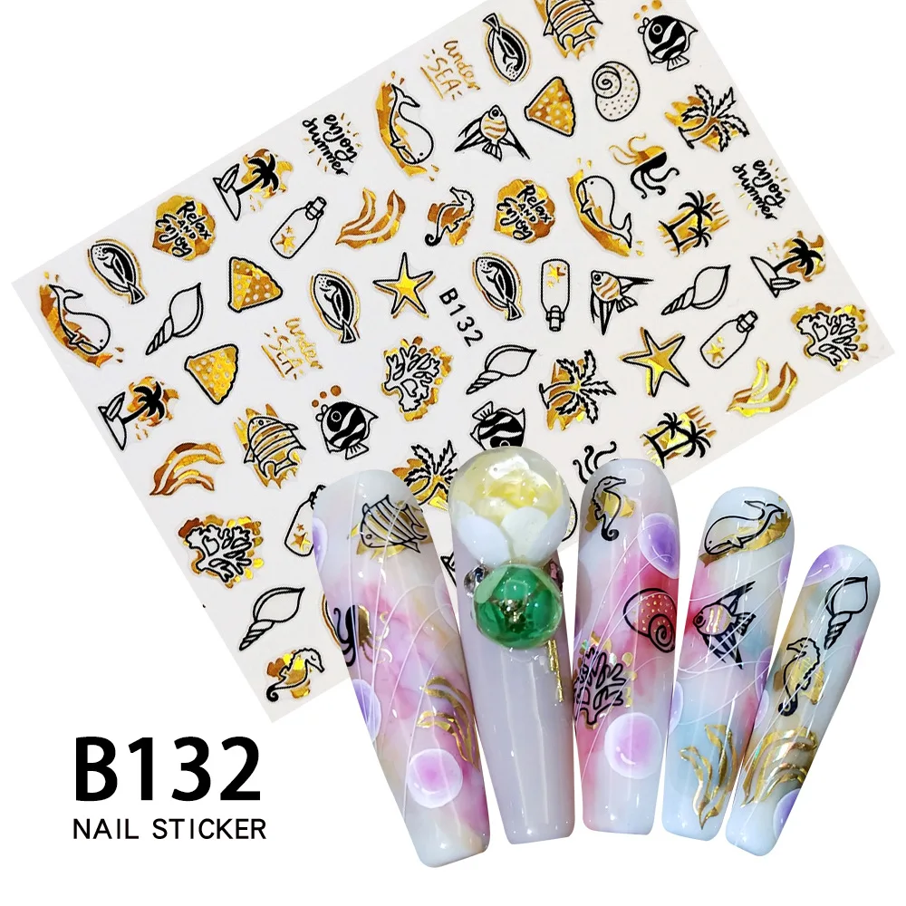

Shipping Today 5pcs Ocean style coconut tropical fish Stickers Designs Gummed Nail Art Stickers Decals Makep Art Decorations